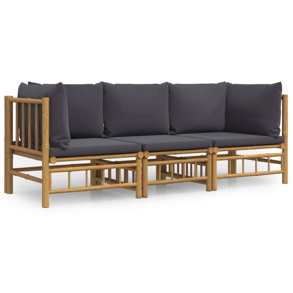 ComfortXL - Ensemble Canapé Jardin Bambou 3 pcs Coussins Gris Foncé Sectionnel – ComfortXL Outdoor Living - Image 2