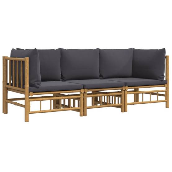 ComfortXL - Ensemble Canapé Jardin Bambou 3 pcs Coussins Gris Foncé Sectionnel – ComfortXL Outdoor Living - Image 3
