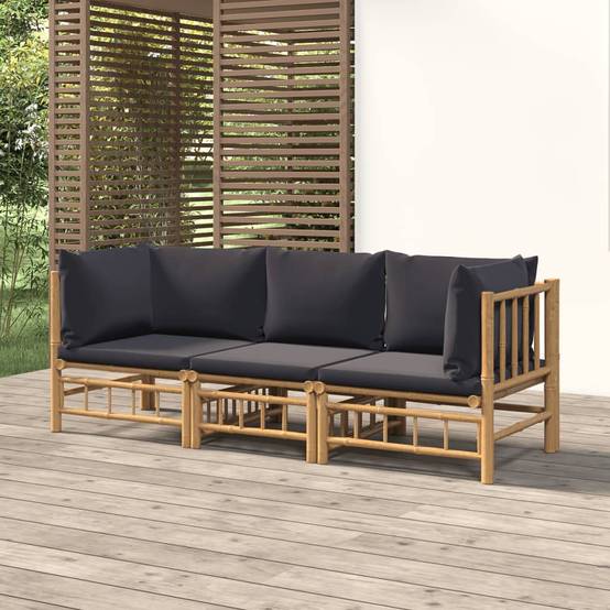 ComfortXL - Ensemble Canapé Jardin Bambou 3 pcs Coussins Gris Foncé Sectionnel – ComfortXL Outdoor Living - Image 1