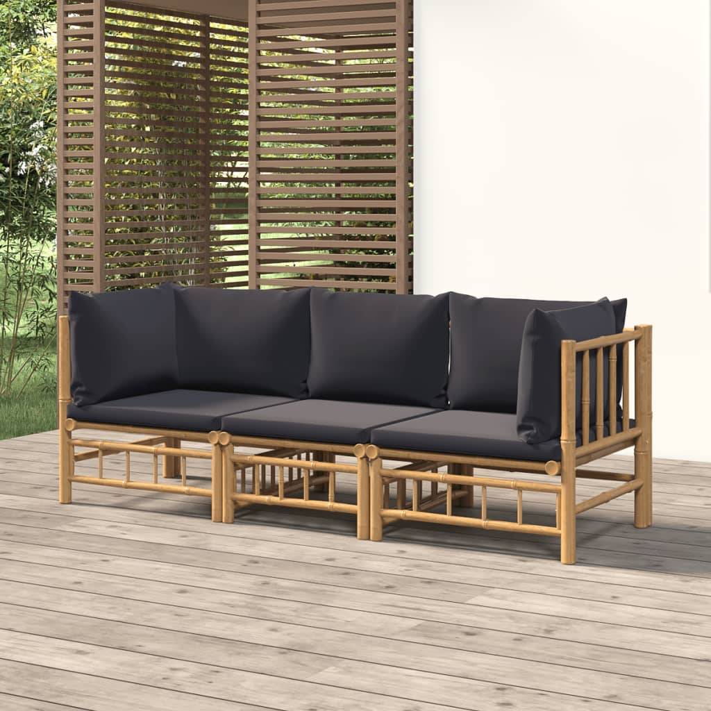 ComfortXL - Ensemble Canapé Jardin Bambou 3 pcs Coussins Gris Foncé Sectionnel – ComfortXL Outdoor Living - Image 1