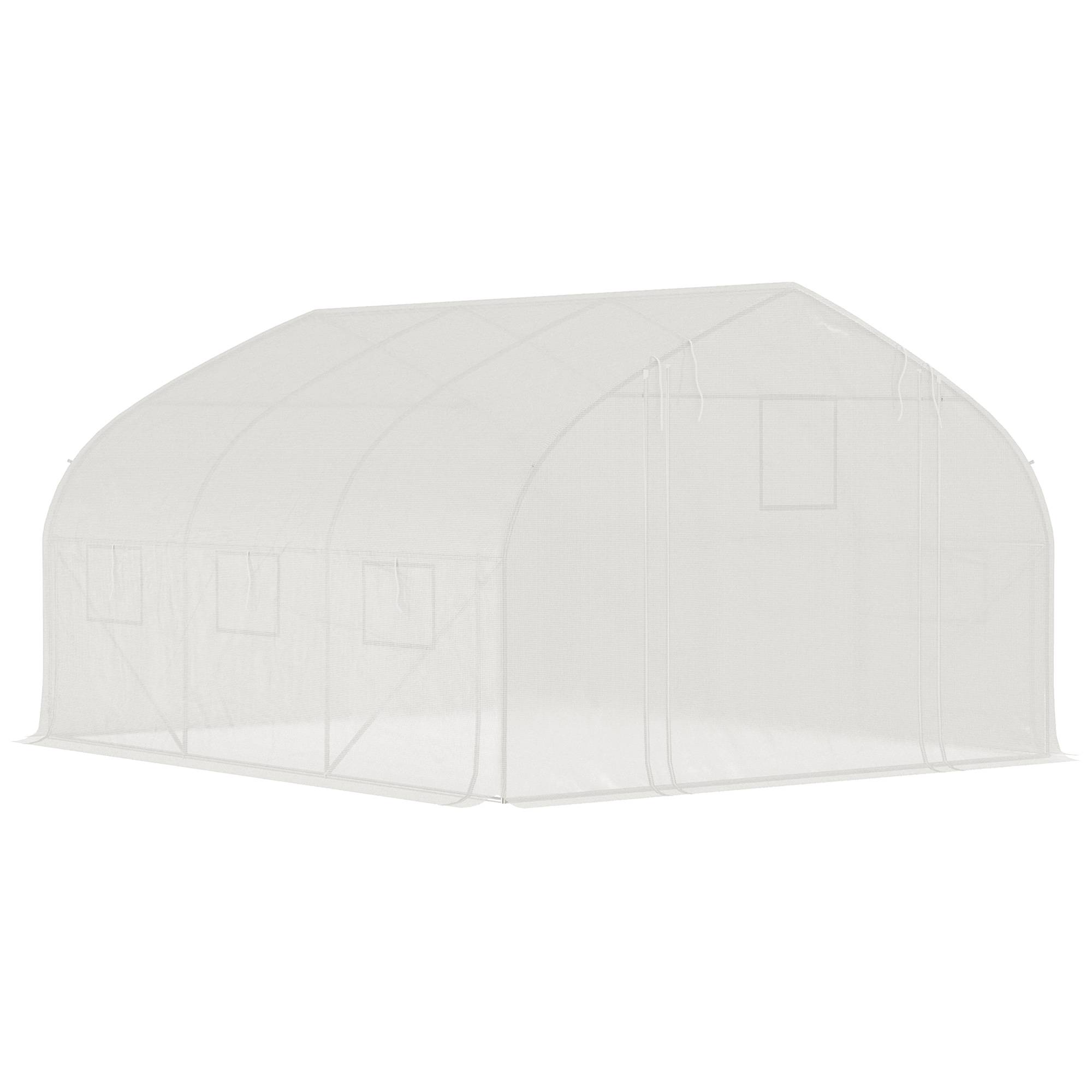 Serre de jardin tunnel 10,4 m² serre de jardin anti-UV porte zippée enroulable fenêtres maille 350 x 300 x 200 cm blanc - Image 10