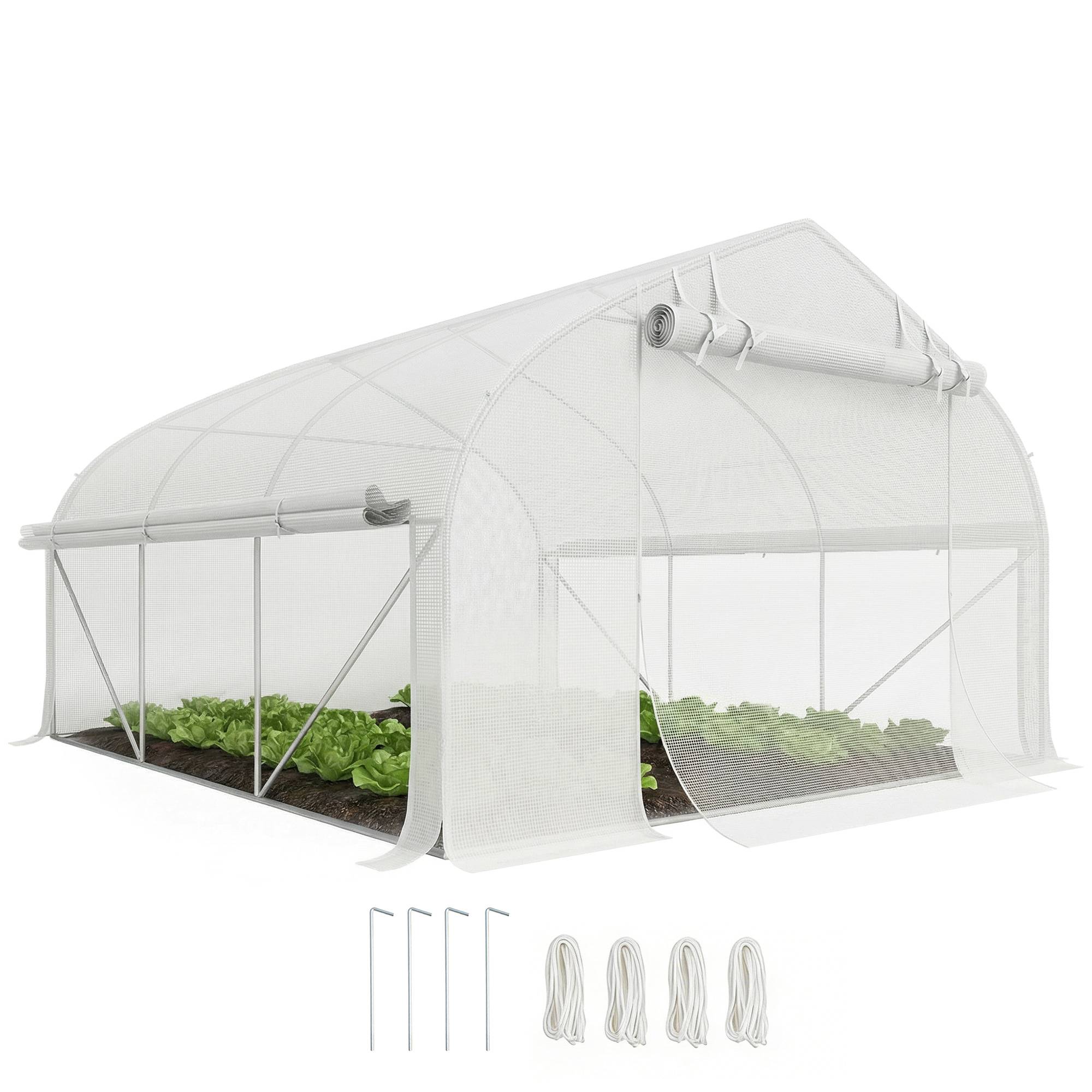 Serre de jardin tunnel 10,4 m² serre de jardin anti-UV porte zippée enroulable fenêtres maille 350 x 300 x 200 cm blanc - Image 1