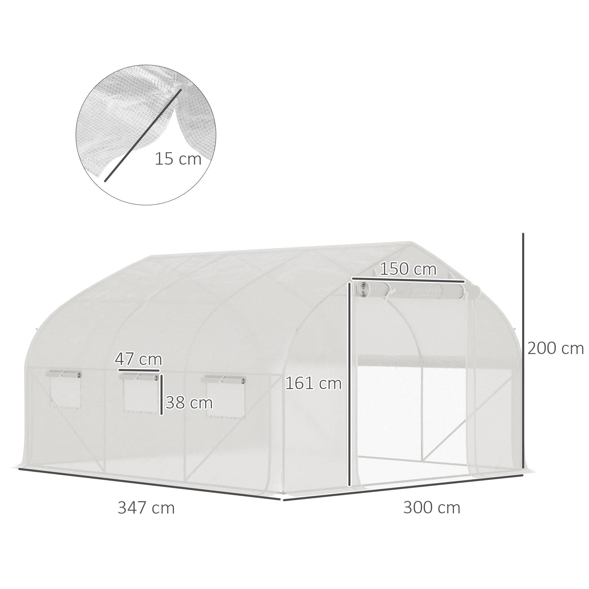 Serre de jardin tunnel 10,4 m² serre de jardin anti-UV porte zippée enroulable fenêtres maille 350 x 300 x 200 cm blanc - Image 5