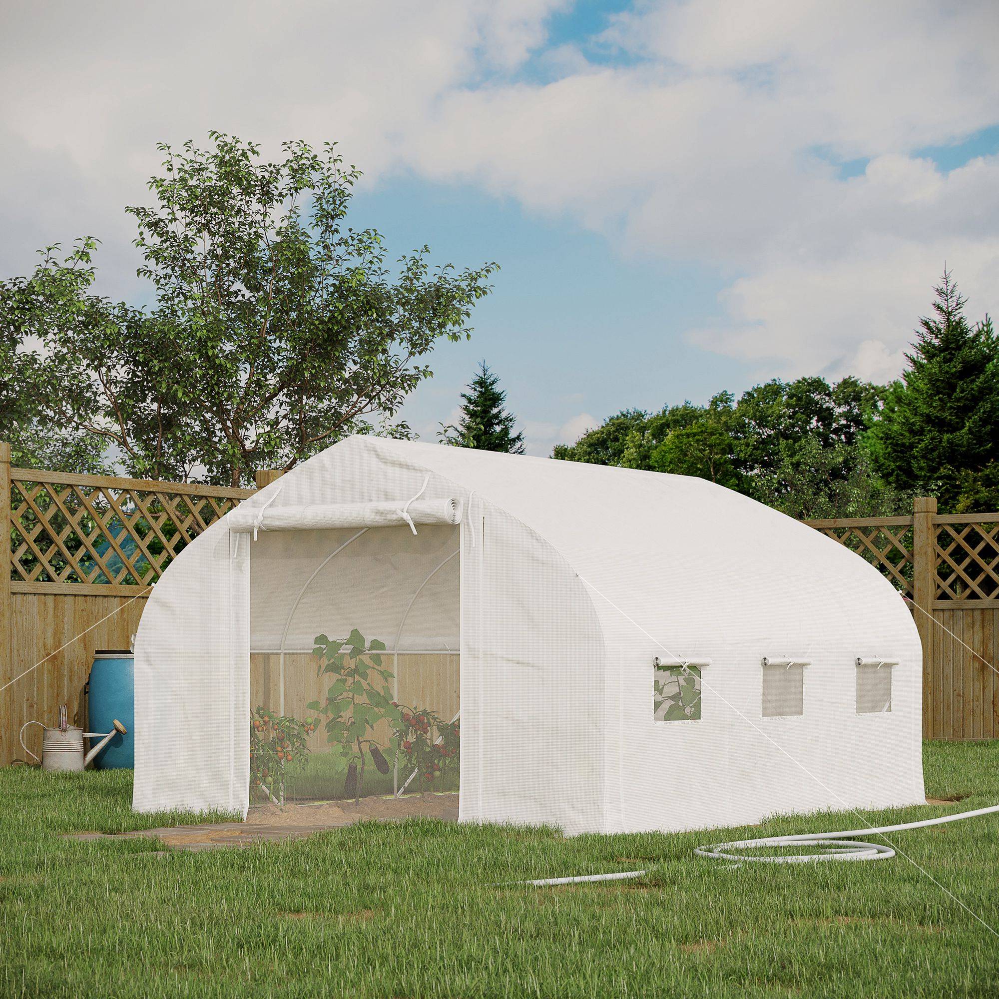 Serre de jardin tunnel 10,4 m² serre de jardin anti-UV porte zippée enroulable fenêtres maille 350 x 300 x 200 cm blanc - Image 3