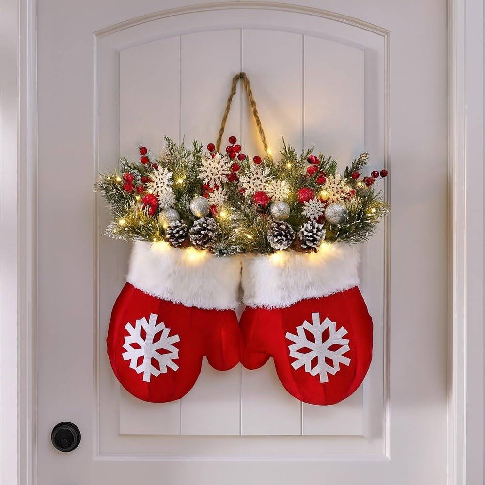 Couronne de Noël scintillante avec 120 LED, guirlande artificielle pour porte d'entrée, boules de Noël suspendues pour décoration murale - Image 2