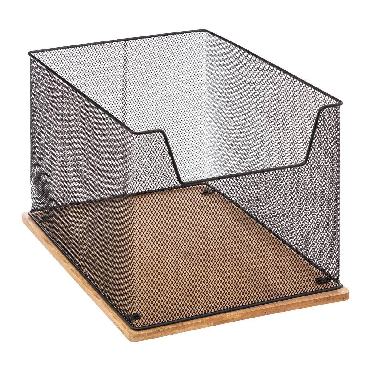 Rangement Bureau "Métal & Bambou" 36cm Noir - Image 1