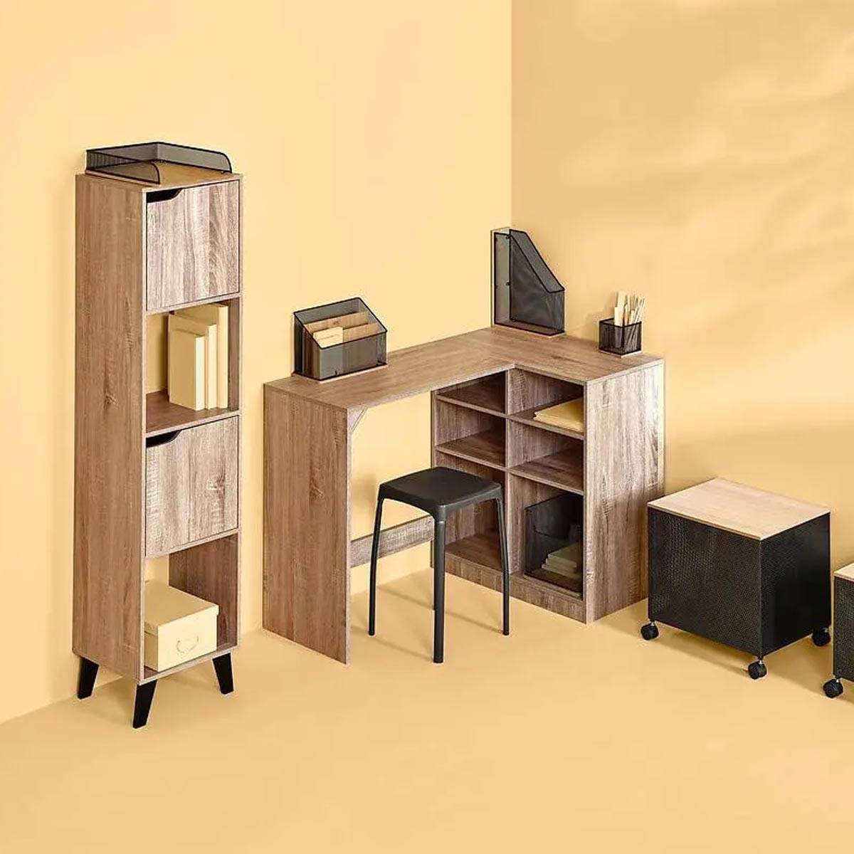 Rangement Bureau "Métal & Bambou" 36cm Noir - Image 2