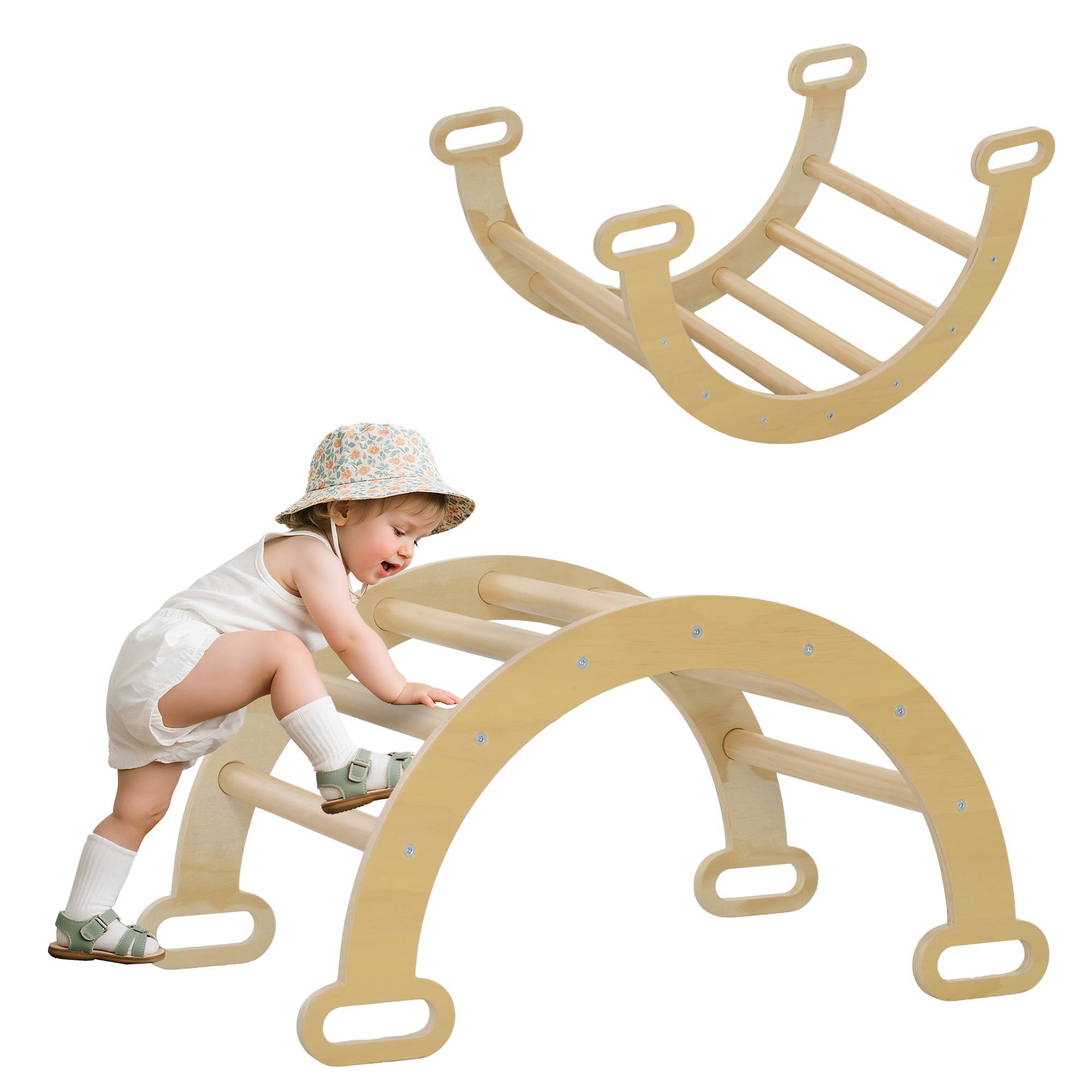 Arche escalade enfants bascule en bois d'intérieur pour garçons & filles, tout-petits de 18 à 48 mois, bois naturel - Image 1