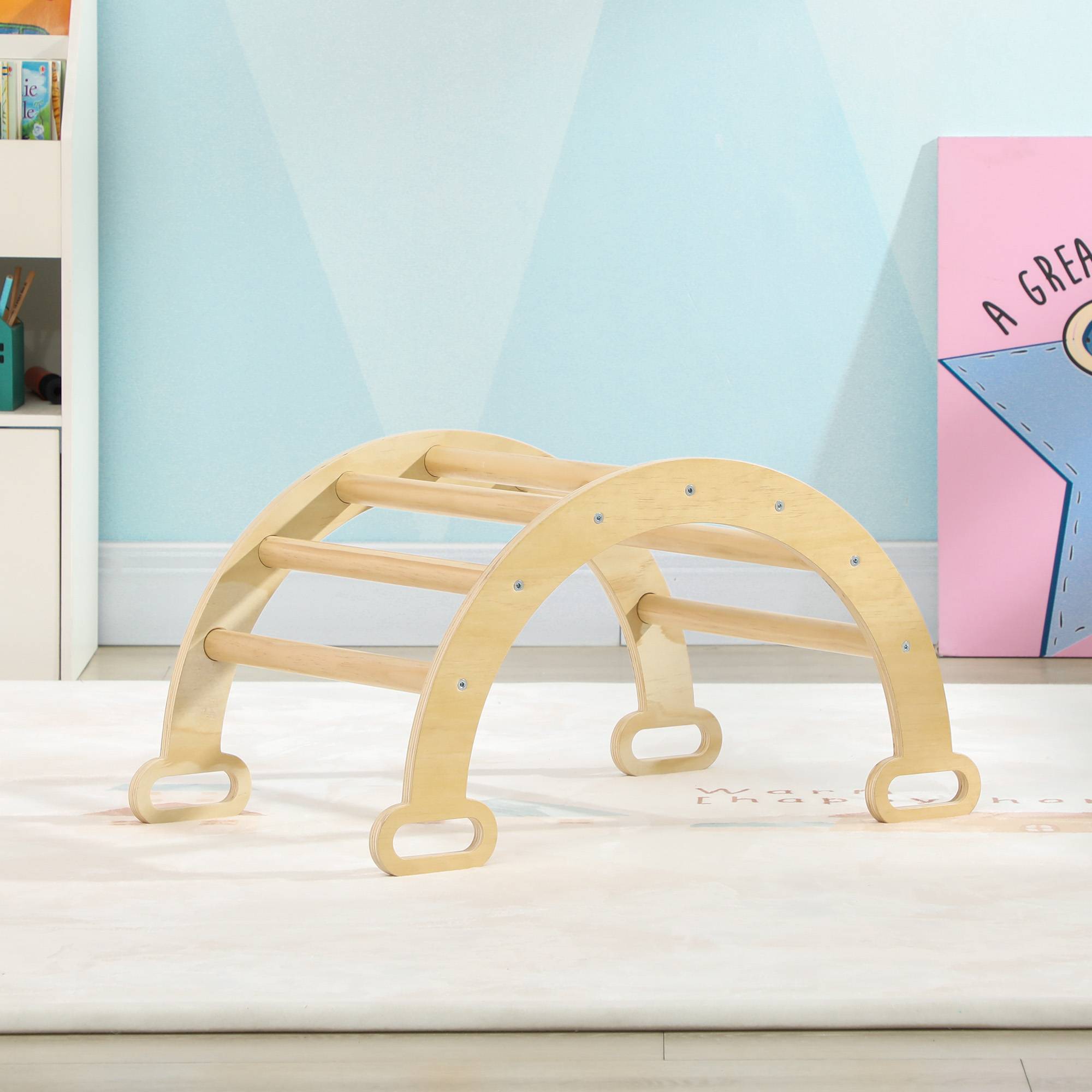 Arche escalade enfants bascule en bois d'intérieur pour garçons & filles, tout-petits de 18 à 48 mois, bois naturel - Image 4