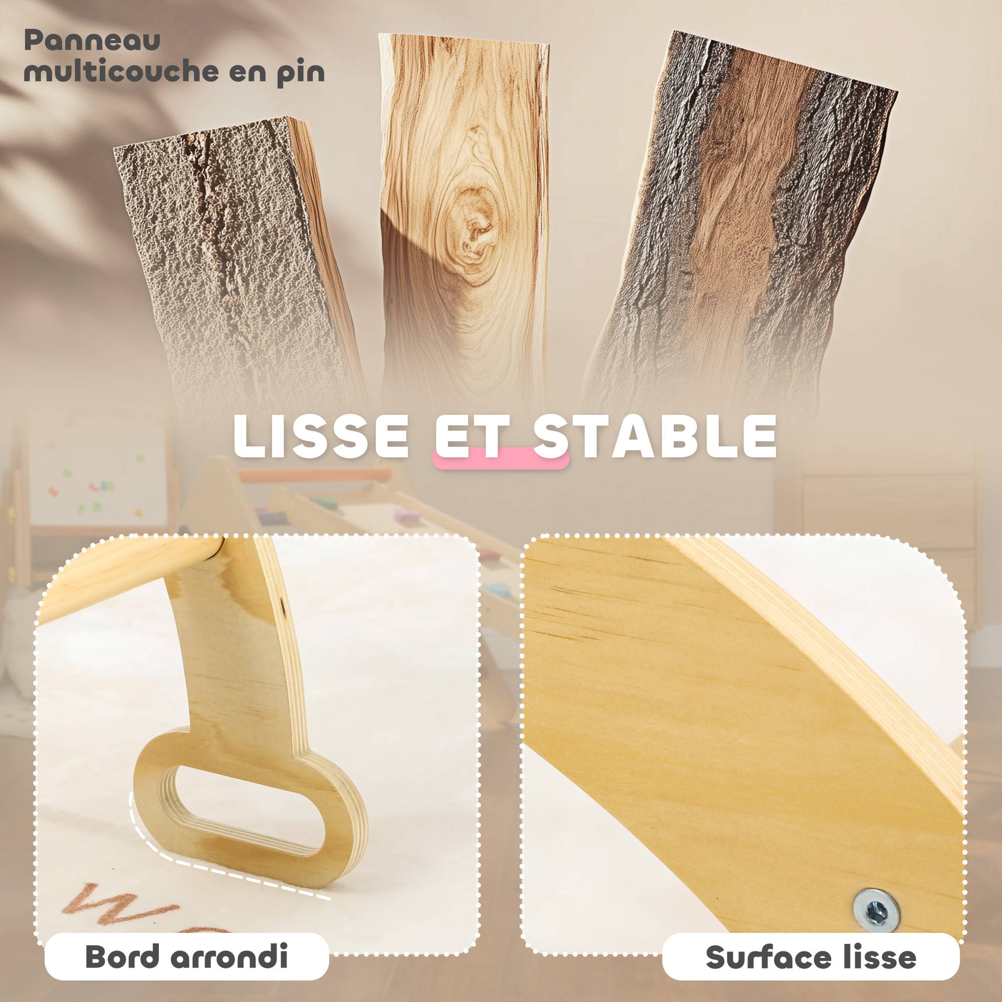 Arche escalade enfants bascule en bois d'intérieur pour garçons & filles, tout-petits de 18 à 48 mois, bois naturel - Image 7