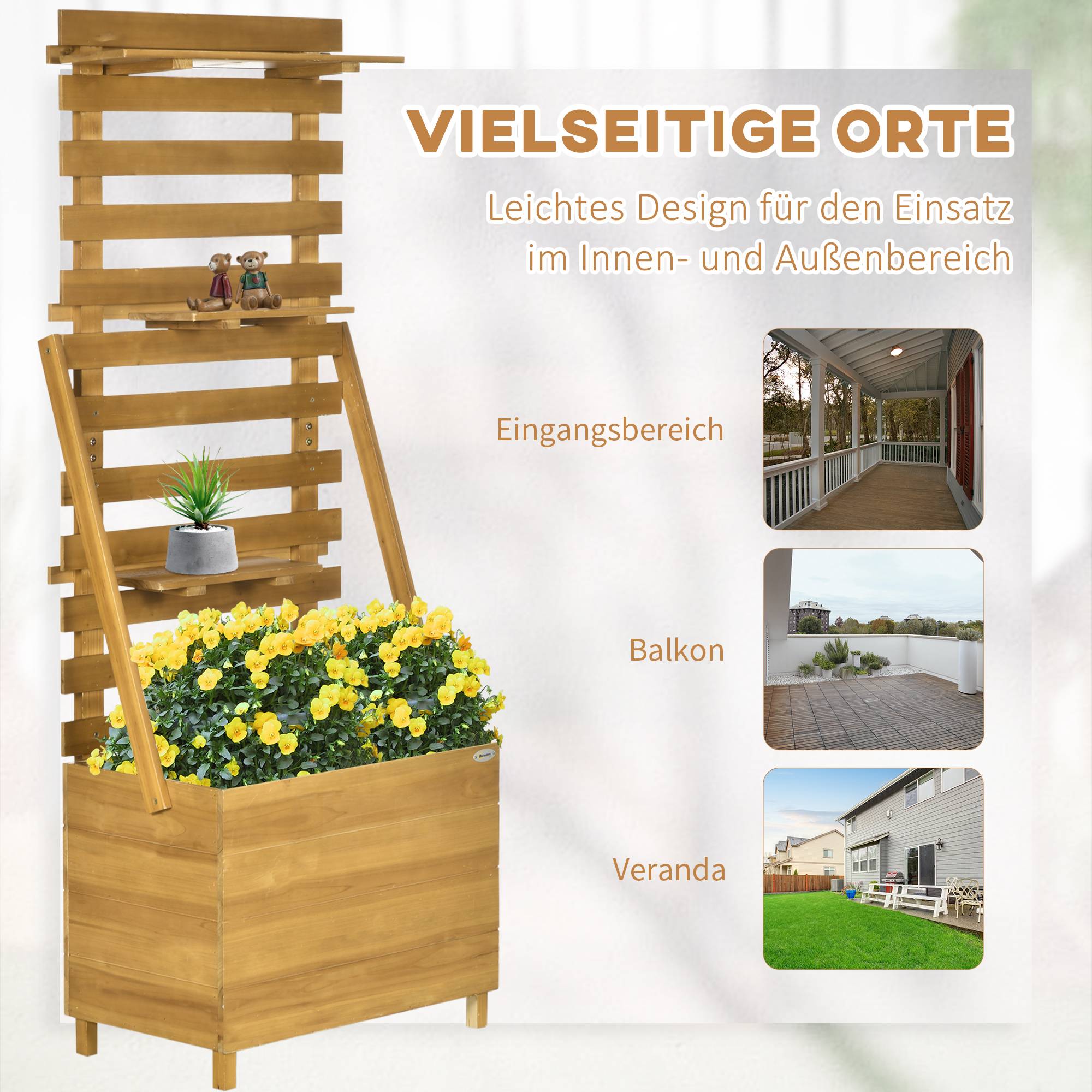 Carré potager bois massif terrasse avec treillis et étagères marron - ComfortXL Outdoor Living - Image 9