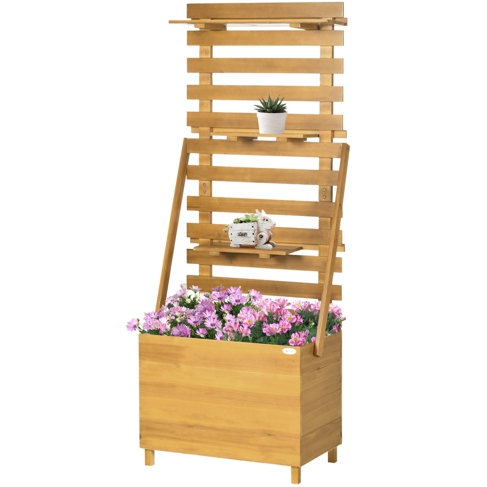Carré potager bois massif terrasse avec treillis et étagères marron - ComfortXL Outdoor Living - Image 2