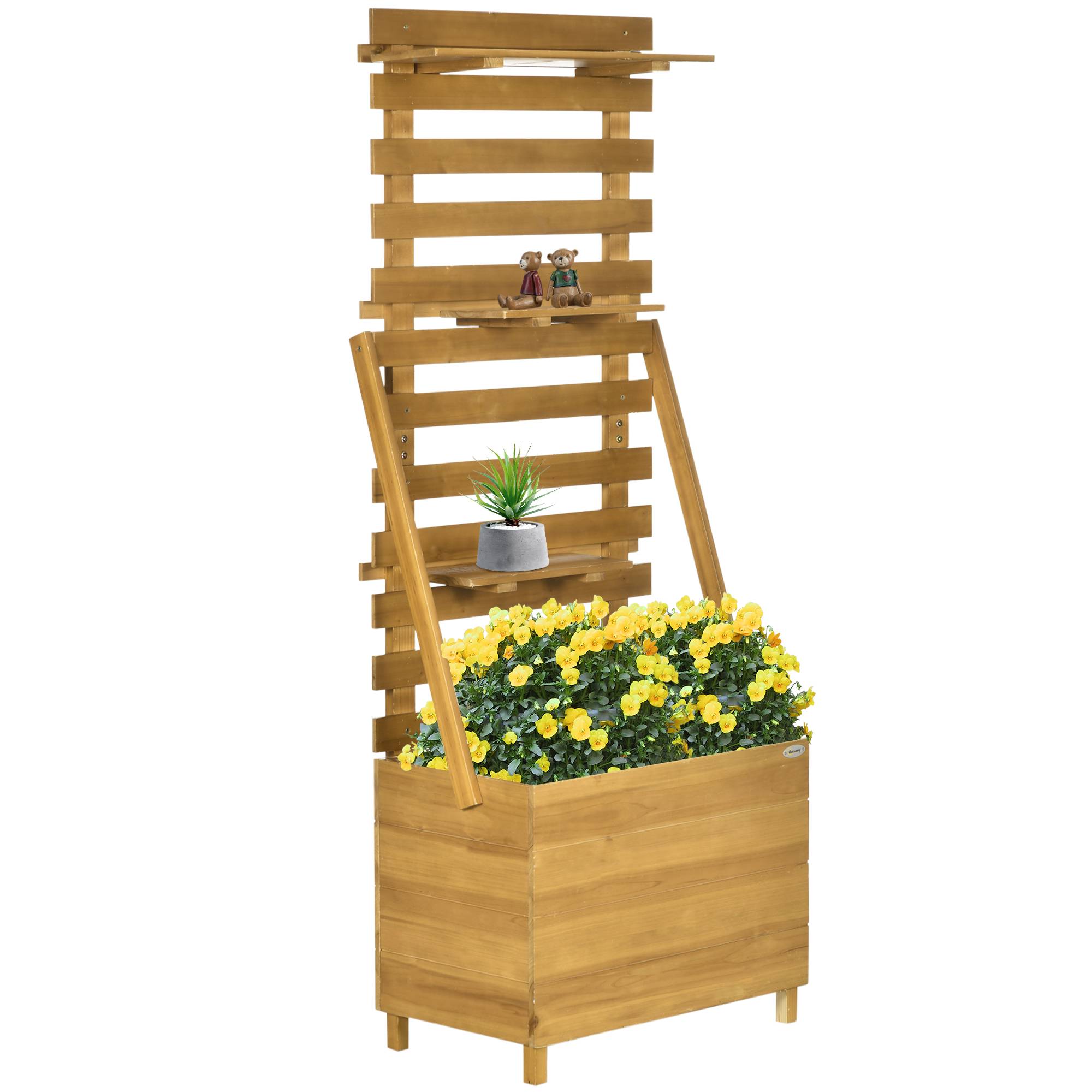 Carré potager bois massif terrasse avec treillis et étagères marron - ComfortXL Outdoor Living - Image 1