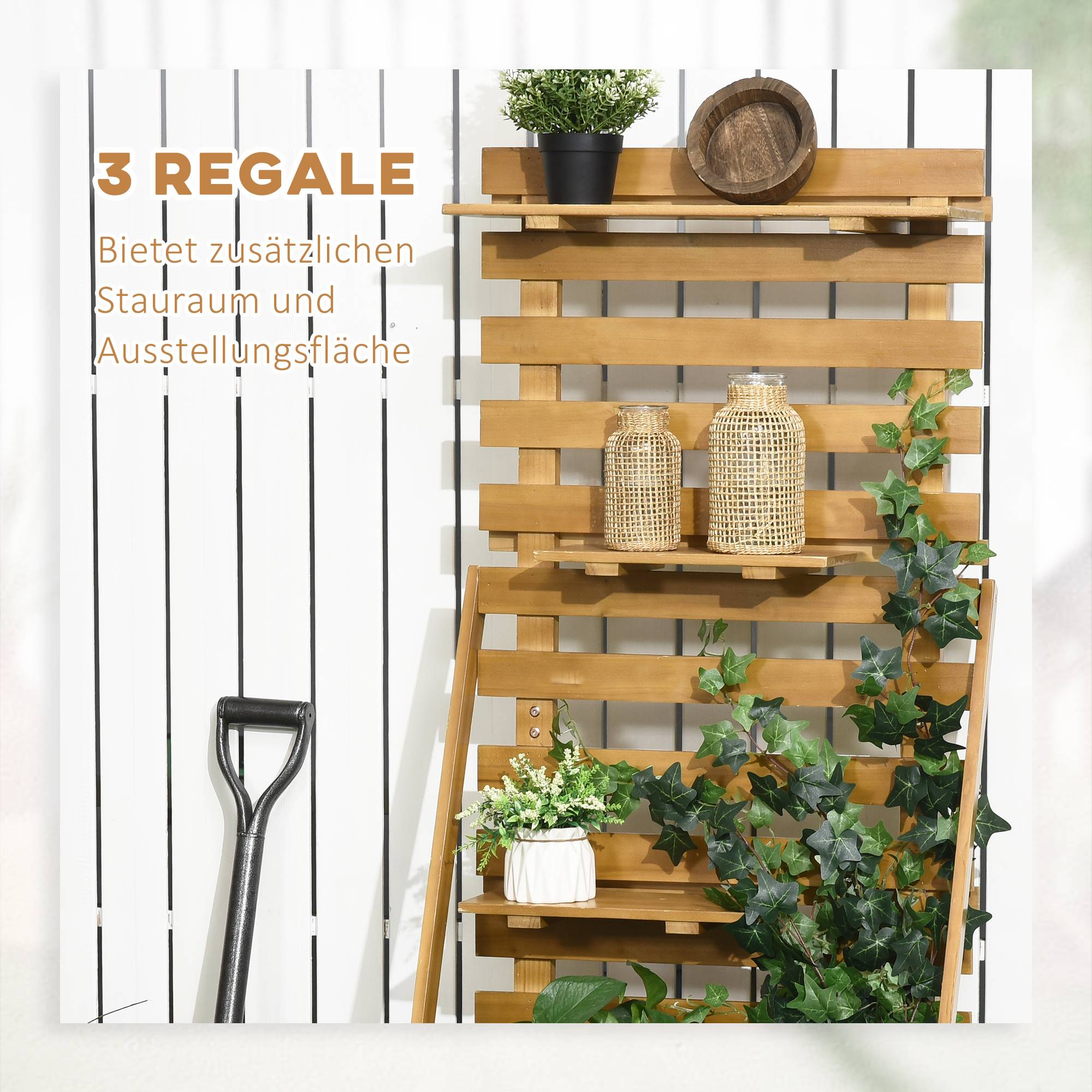 Carré potager bois massif terrasse avec treillis et étagères marron - ComfortXL Outdoor Living - Image 7