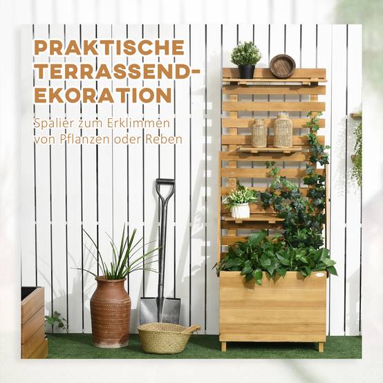 Carré potager bois massif terrasse avec treillis et étagères marron - ComfortXL Outdoor Living - Image 6