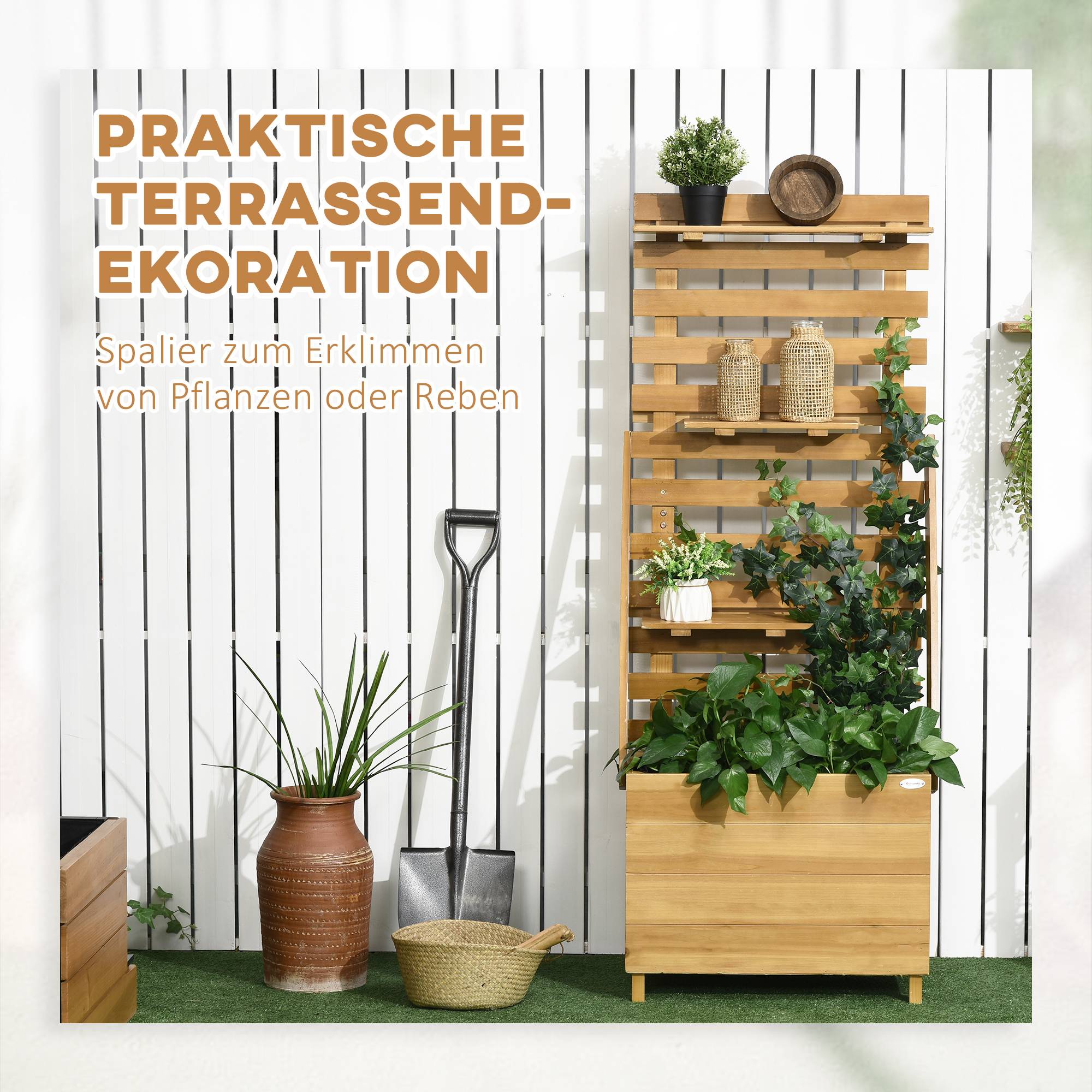 Carré potager bois massif terrasse avec treillis et étagères marron - ComfortXL Outdoor Living - Image 6