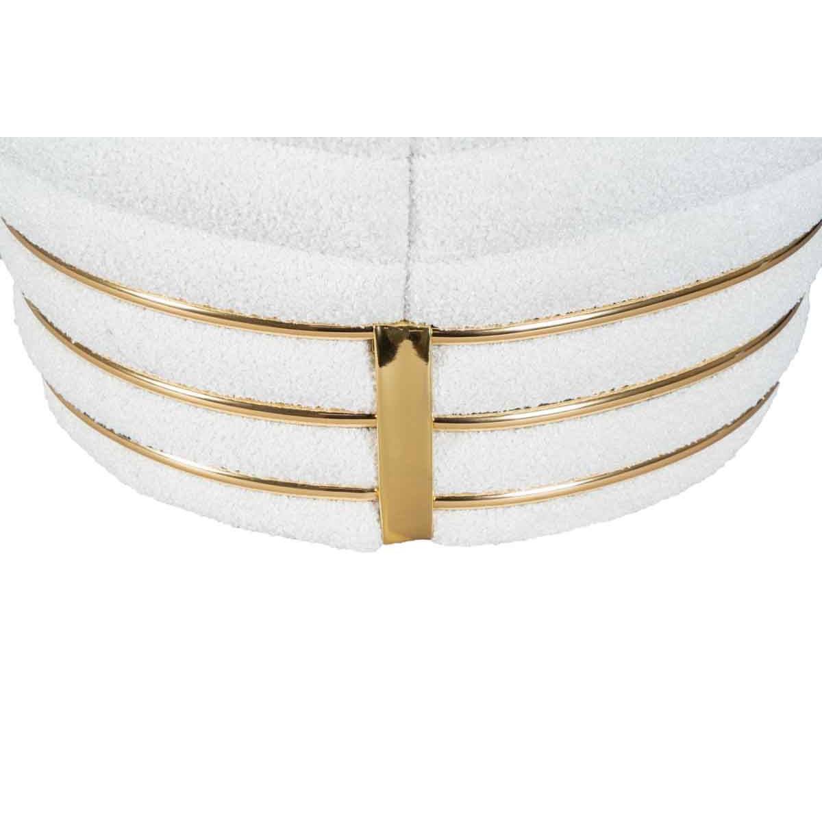 Tabouret Déco en Tissu "Doric" 50cm Blanc & Or - Image 3
