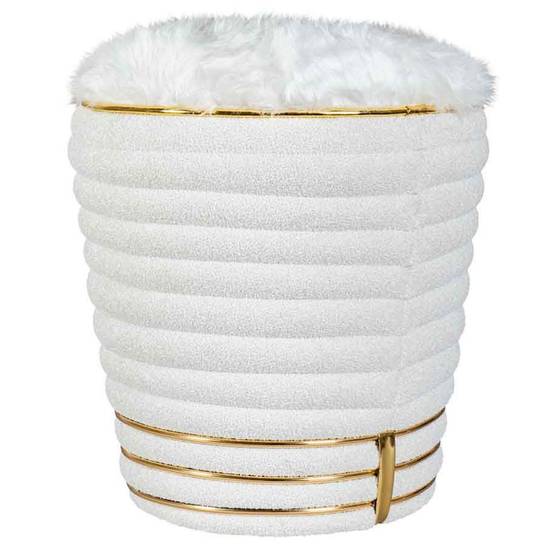 Tabouret Déco en Tissu "Doric" 50cm Blanc & Or - Image 1