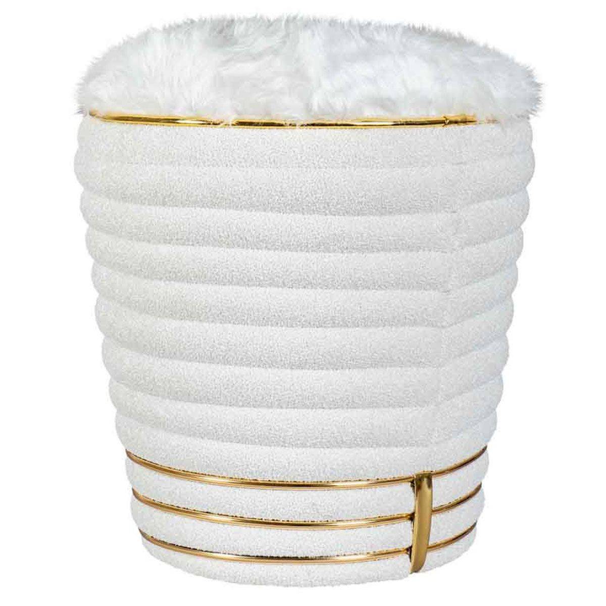 Tabouret Déco en Tissu "Doric" 50cm Blanc & Or - Image 1