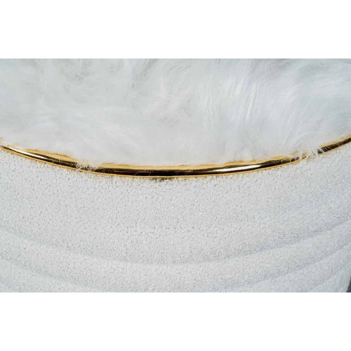 Tabouret Déco en Tissu "Doric" 50cm Blanc & Or - Image 4