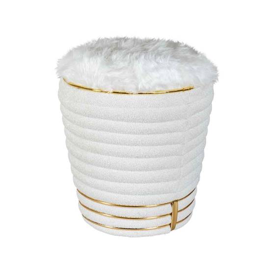 Tabouret Déco en Tissu "Doric" 50cm Blanc & Or - Image 2