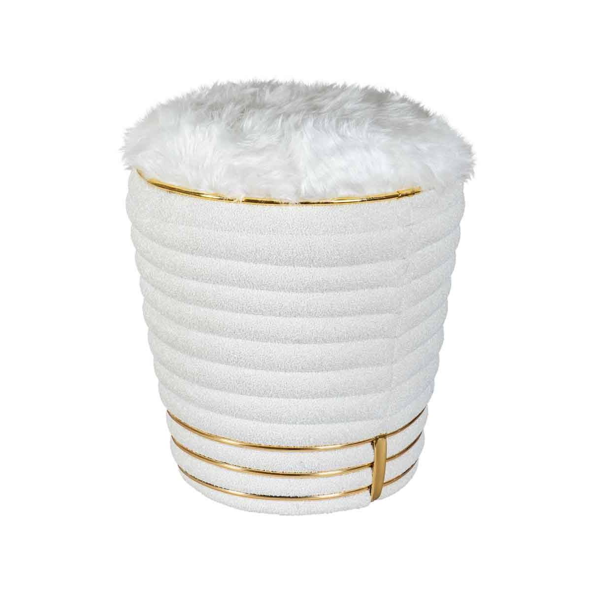 Tabouret Déco en Tissu "Doric" 50cm Blanc & Or - Image 2