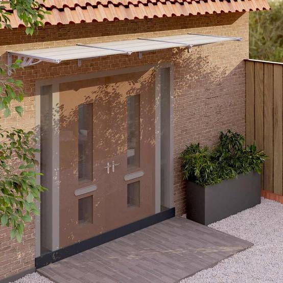 Très Grande Marquise d'Entrée en Polycarbonate Transparent et Supports Gris Anti-Pluie 358.5x90 cm – ComfortXL Outdoor Living - Image 1