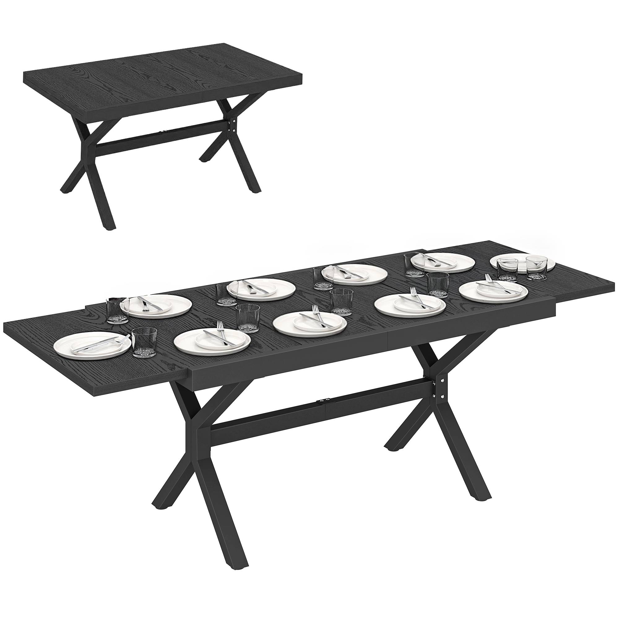 Table de Jardin Extensible Aluminium Table de Repas Extérieure Effet Bois 8-10 Personnes 214x85x73cm Gris Anthracite - Image 1