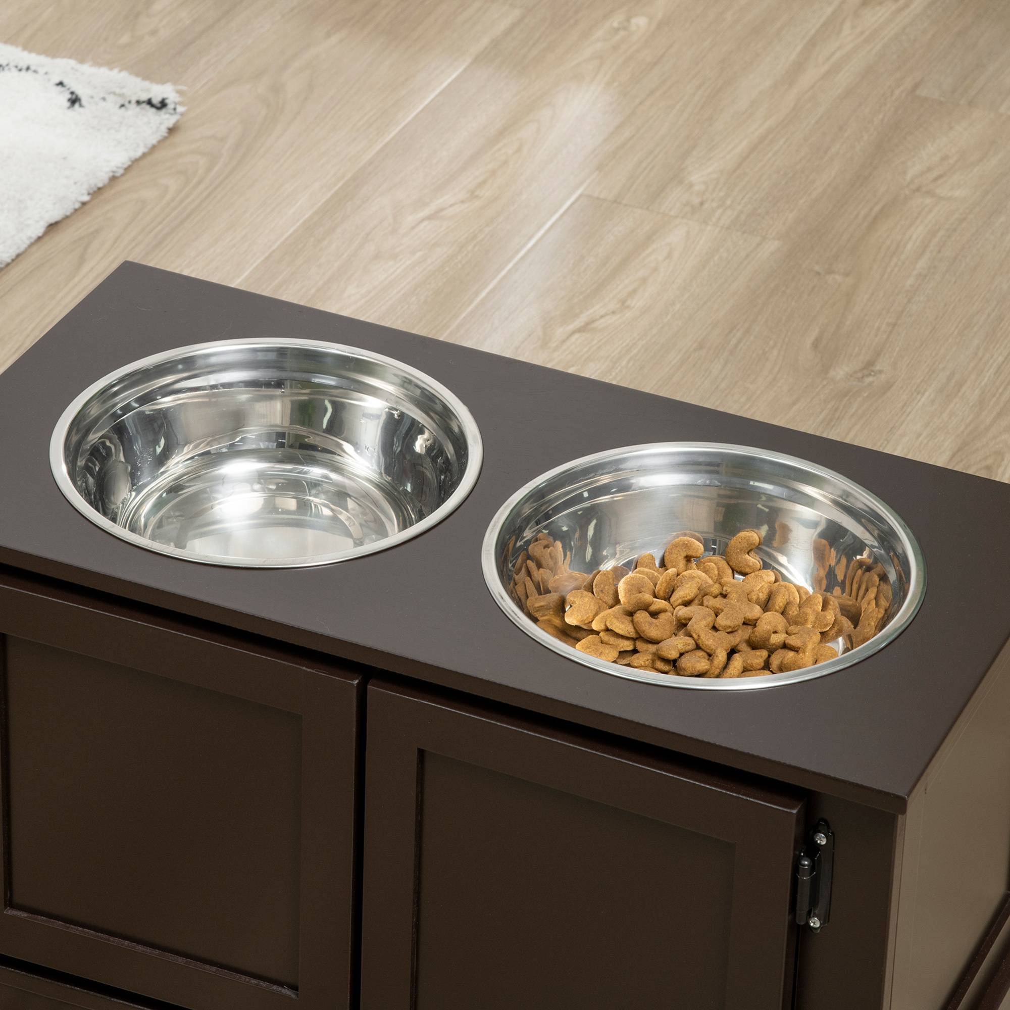 Support de gamelles bois et inox marron et argenté 60 x 30 x 34 cm - PANGIVO - Image 10