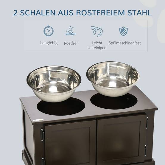 Support de gamelles bois et inox marron et argenté 60 x 30 x 34 cm - PANGIVO - Image 8