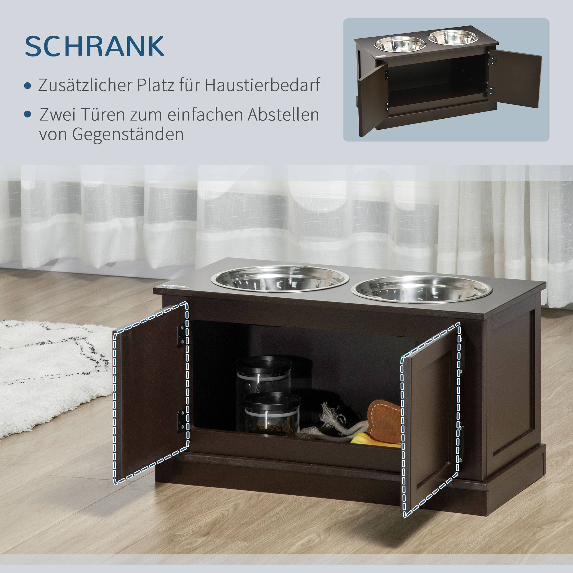 Support de gamelles bois et inox marron et argenté 60 x 30 x 34 cm - PANGIVO - Image 7