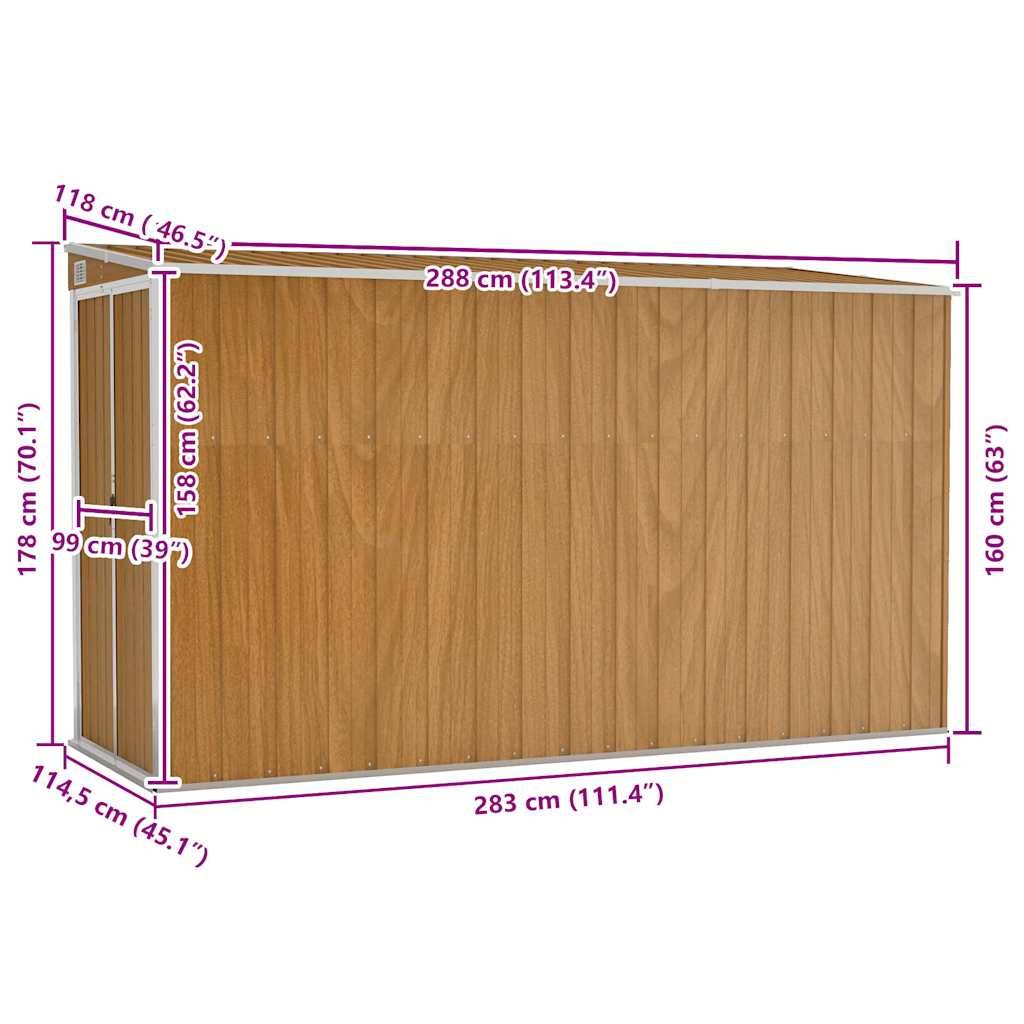 Vidaxl - Abri de jardin mural marron 118 x 288 x 178 cm Acier galvanisé 3.4m² vidaXL 316228 - Image 3