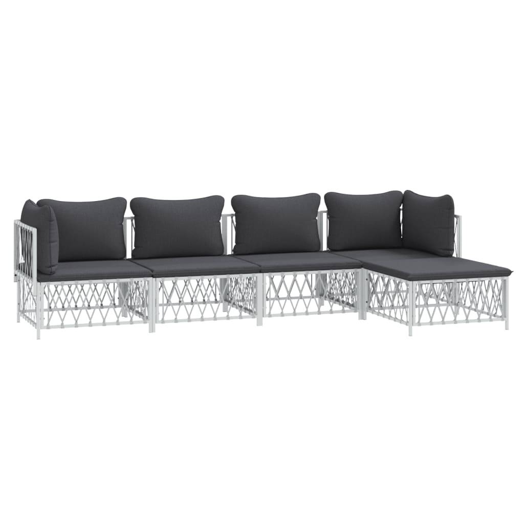 Helloshop26 - Salon de jardin meuble d'extérieur ensemble de mobilier avec coussins 5 pièces blanc acier - Image 1