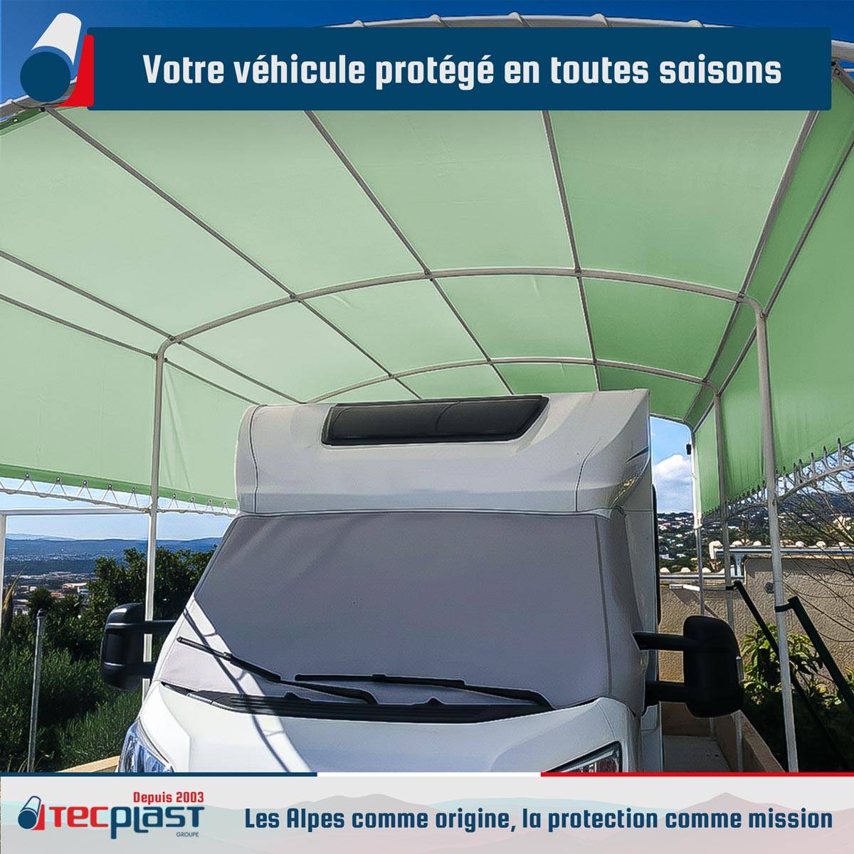 Bâche pour Carport 3x3 m LP506CP Vert Sauge - Garantie 5 ans - Toile PVC étanche pour abri de voiture TECPLAST - Image 2