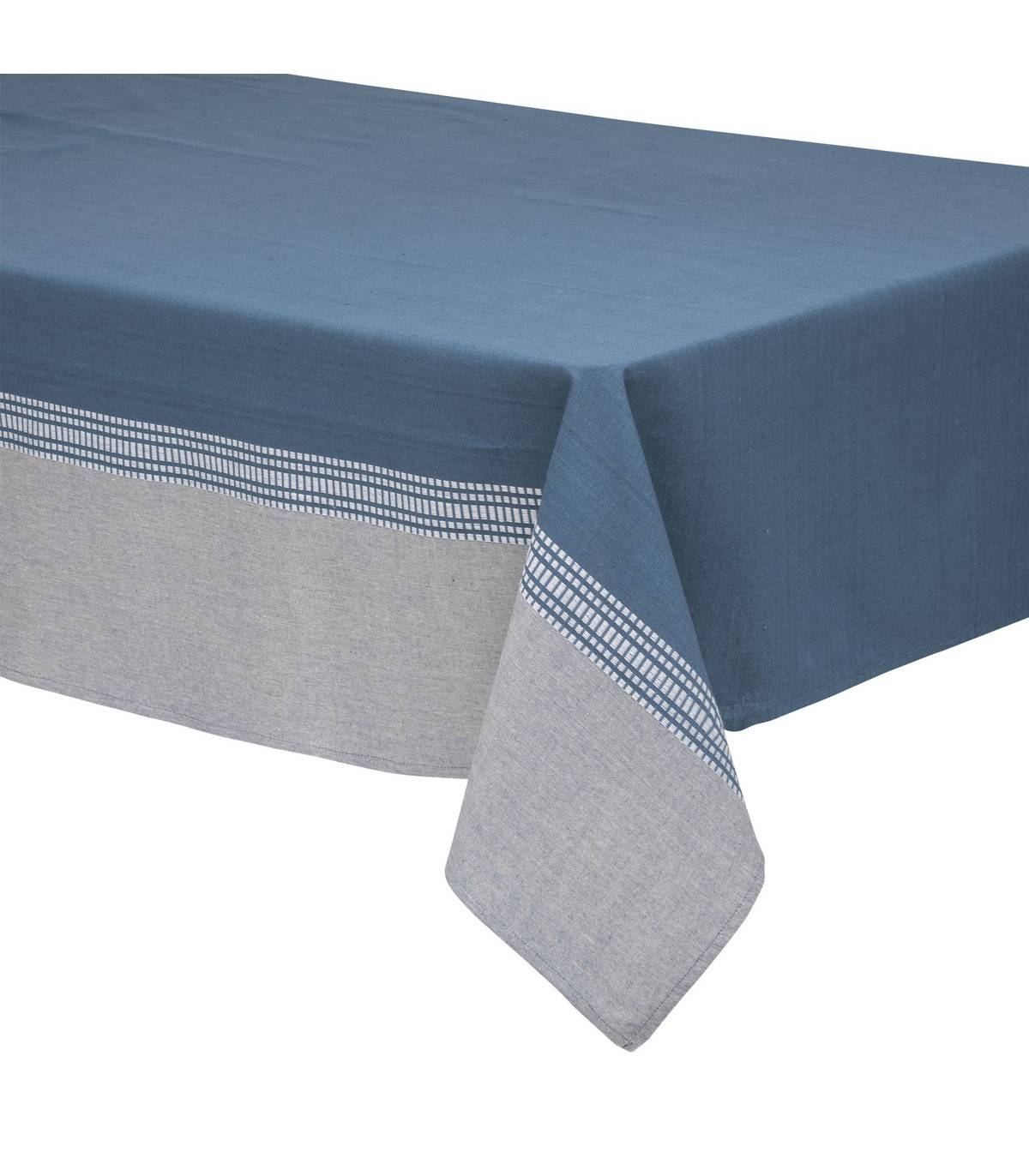Nappe en coton bicolore Bleu canard et Gris 150 x 250 cm - Image 1