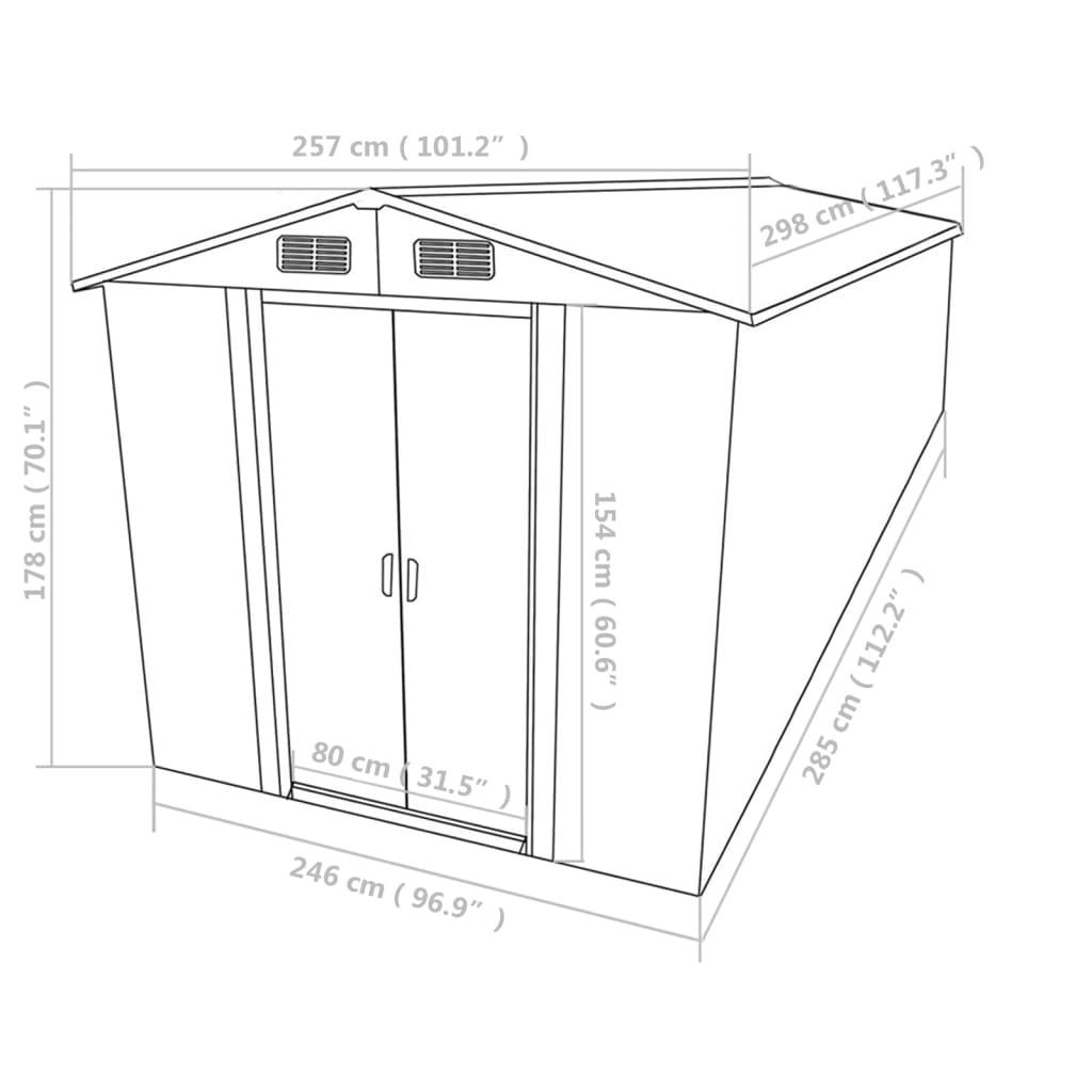 Abri de jardin cabane cabanon maison de stockage remise extérieur hangar outils robuste 257 x 298 x 178 cm métal gris - Image 8
