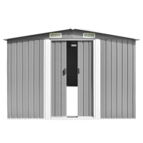 Abri de jardin cabane cabanon maison de stockage remise extérieur hangar outils robuste 257 x 298 x 178 cm métal gris - Image 2