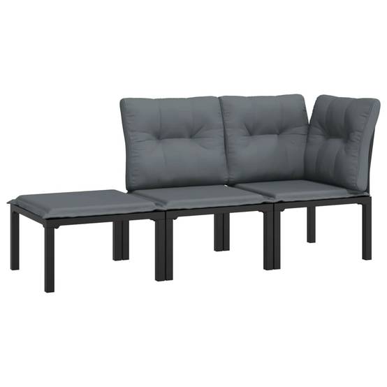 Salon de jardin 3 pcs | Mobilier d'extérieur noir et gris résine tressée Maison Chic - Image 1