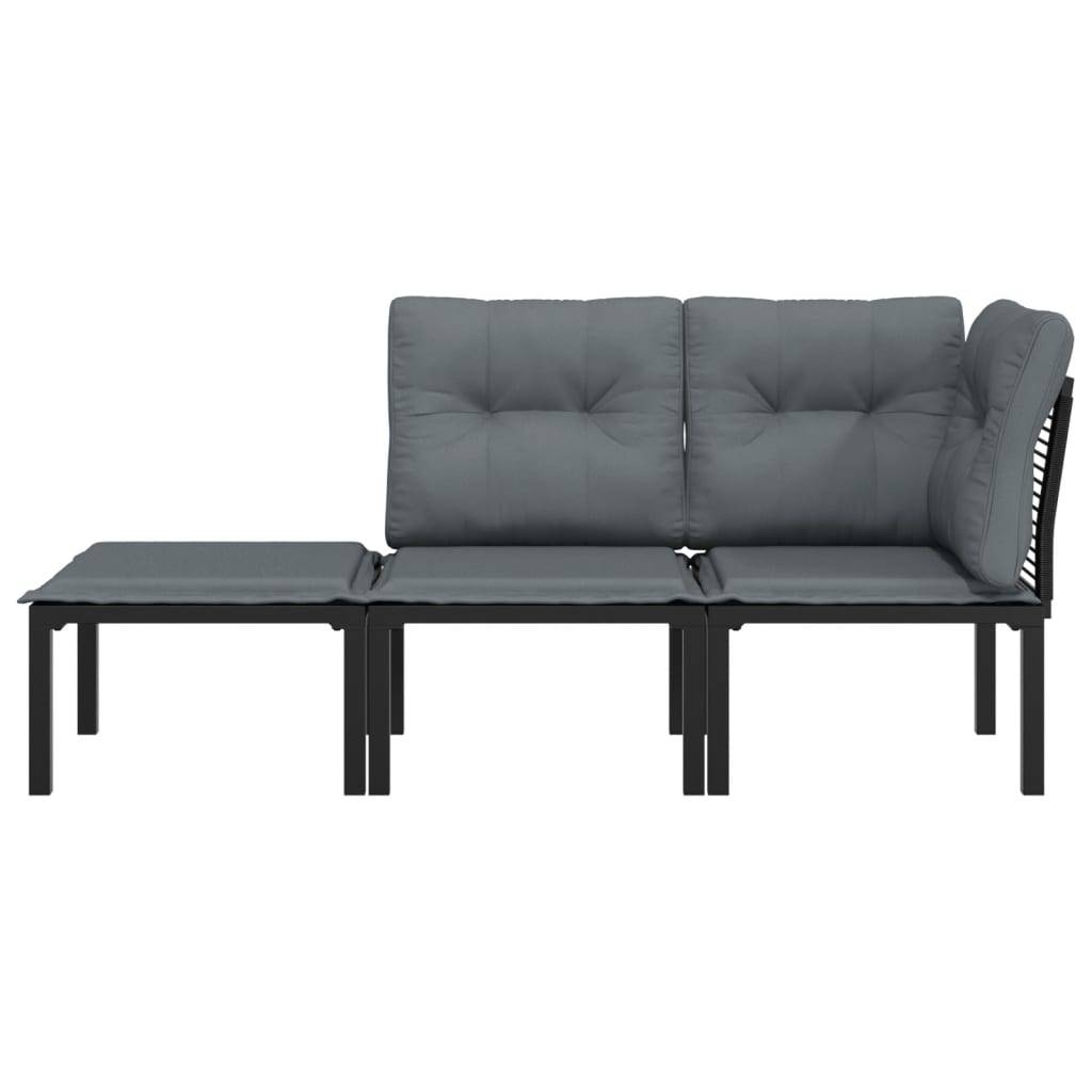 Salon de jardin 3 pcs | Mobilier d'extérieur noir et gris résine tressée Maison Chic - Image 3