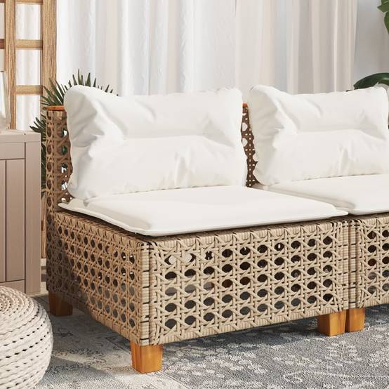 Canapé sans Accoudoirs Rotin Synthétique avec Coussins pour Salon de Jardin – Beige – ComfortXL Outdoor Living - Image 1