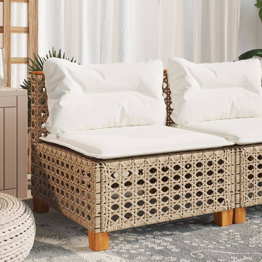 Canapé sans Accoudoirs Rotin Synthétique avec Coussins pour Salon de Jardin – Beige – ComfortXL Outdoor Living - Image 1