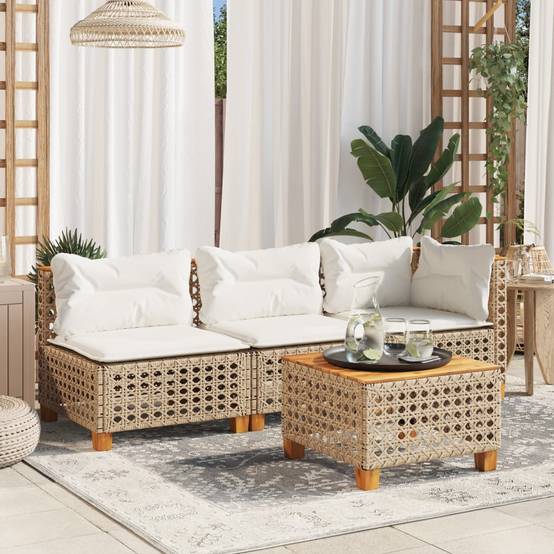 Canapé sans Accoudoirs Rotin Synthétique avec Coussins pour Salon de Jardin – Beige – ComfortXL Outdoor Living - Image 3