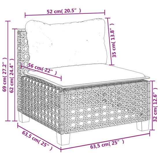 Canapé sans Accoudoirs Rotin Synthétique avec Coussins pour Salon de Jardin – Beige – ComfortXL Outdoor Living - Image 9