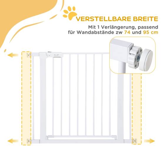 Barrière Sécurité Métal Escalier Chien Auto-Close Sans Perçage 75-96cm Blanc - ComfortXL Outdoor Living - Image 7
