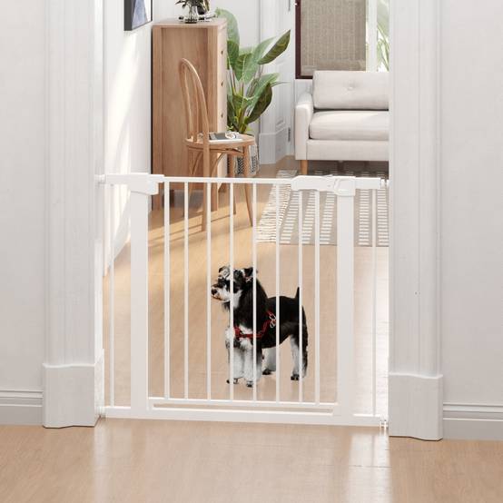 Barrière Sécurité Métal Escalier Chien Auto-Close Sans Perçage 75-96cm Blanc - ComfortXL Outdoor Living - Image 1