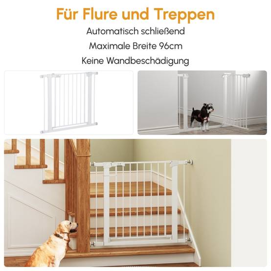 Barrière Sécurité Métal Escalier Chien Auto-Close Sans Perçage 75-96cm Blanc - ComfortXL Outdoor Living - Image 4