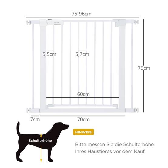 Barrière Sécurité Métal Escalier Chien Auto-Close Sans Perçage 75-96cm Blanc - ComfortXL Outdoor Living - Image 3