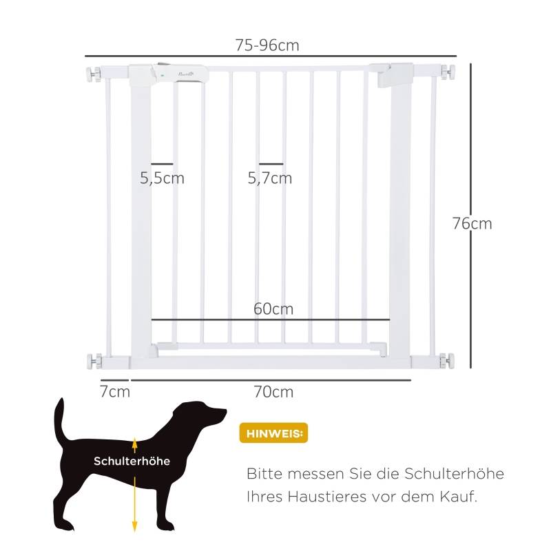 Barrière Sécurité Métal Escalier Chien Auto-Close Sans Perçage 75-96cm Blanc - ComfortXL Outdoor Living - Image 3