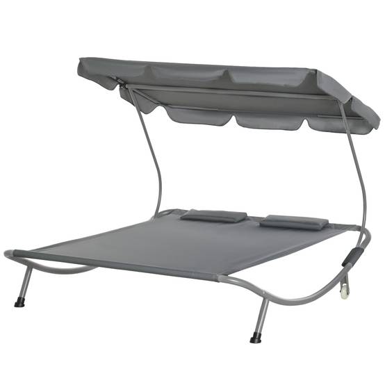 Bain de soleil double acier tissu Oxford pour plein air avec toit pare-soleil 200x175cm gris - ComfortXL Outdoor Living - Image 2