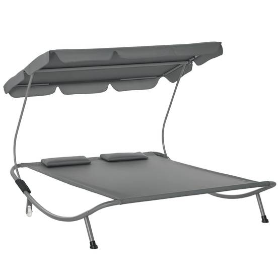 Bain de soleil double acier tissu Oxford pour plein air avec toit pare-soleil 200x175cm gris - ComfortXL Outdoor Living - Image 1